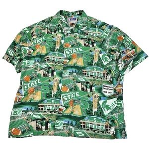 Vintage Reyn Spooner Michigan State Spartan Hawaiian Shirt Men's L Green MSU
